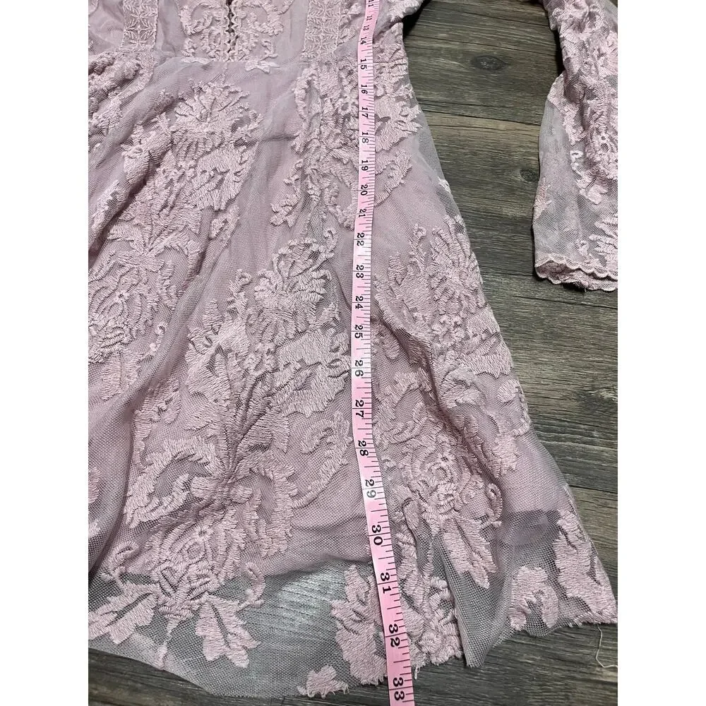 Free People Reign Over Me Dusty Lilac Lace Bell Sleeve Mini Dress 6 Taylor Swift